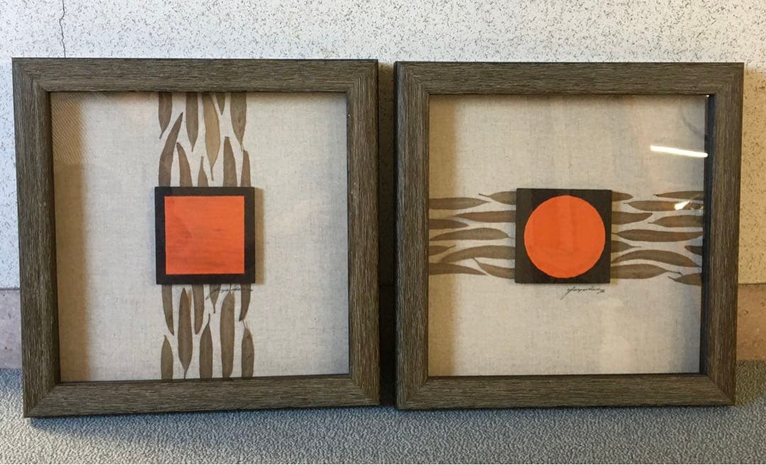 朱四角　額縁　インテリアアート