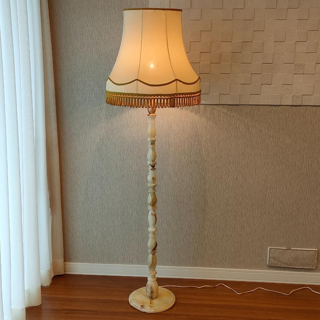 アンティーク　 スタンドランプ　大理石　フリンジシェード　照明　A8