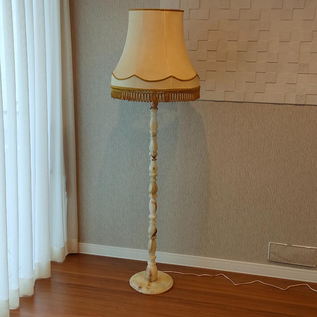 アンティーク　 スタンドランプ　大理石　フリンジシェード　照明　A8