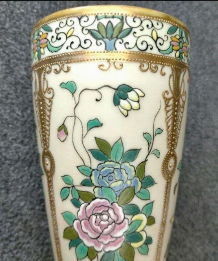 希少★オールドノリタケ　金彩点盛り薔薇絵　掛け花入れ