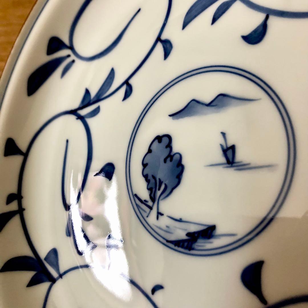値下げ【未使用】波佐見焼 洸琳窯 染付 山水唐草 皿 18cm 和皿