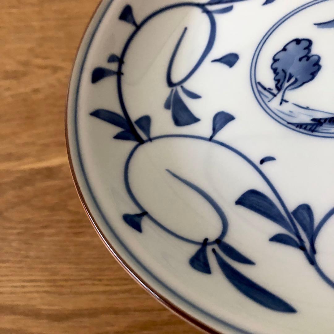 値下げ【未使用】波佐見焼 洸琳窯 染付 山水唐草 皿 18cm 和皿