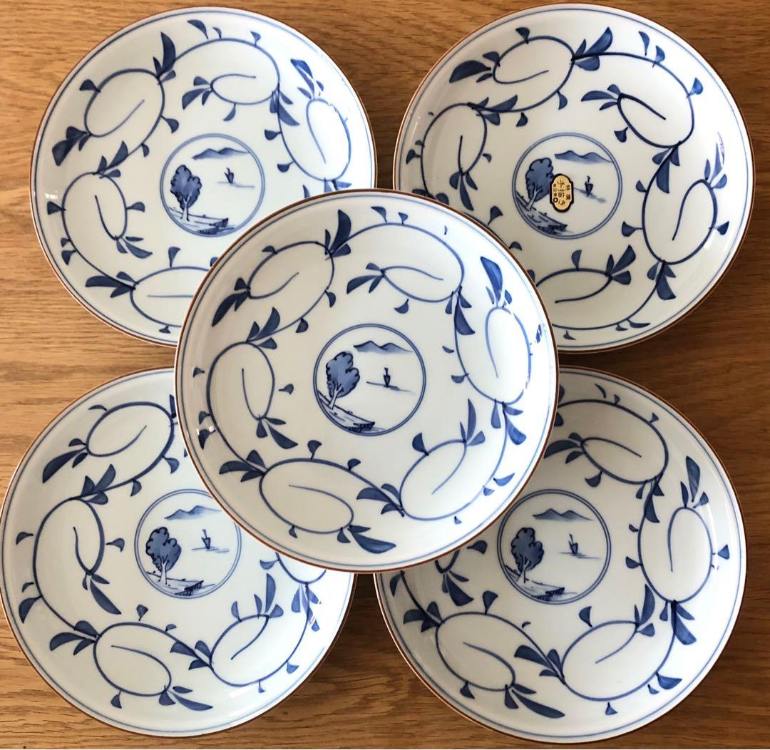 値下げ【未使用】波佐見焼 洸琳窯 染付 山水唐草 皿 18cm 和皿