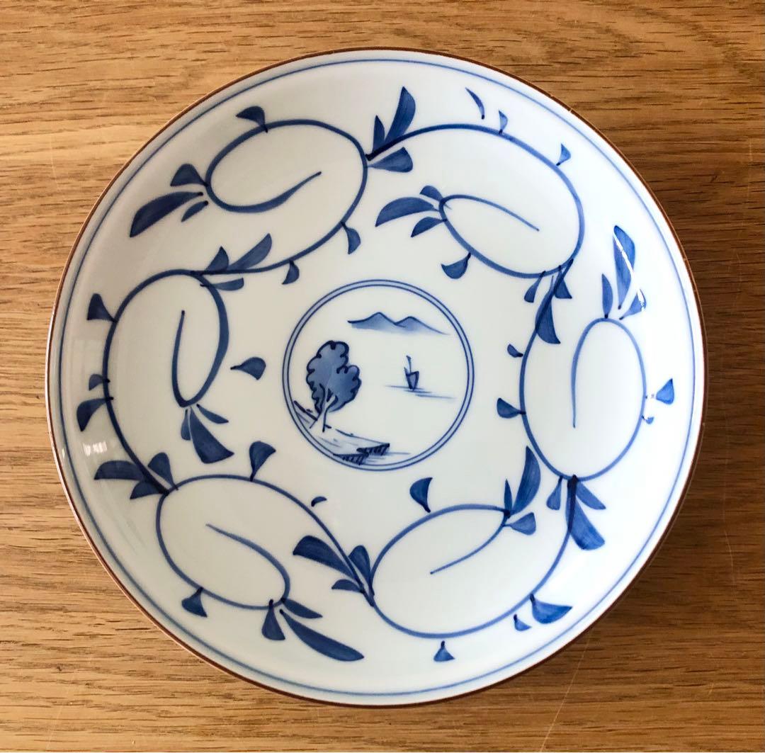 値下げ【未使用】波佐見焼 洸琳窯 染付 山水唐草 皿 18cm 和皿