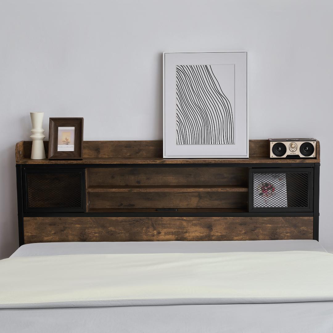 春分セール！高級【SD・セミダブル】ベッドフレーム・コンセント付きBROWN