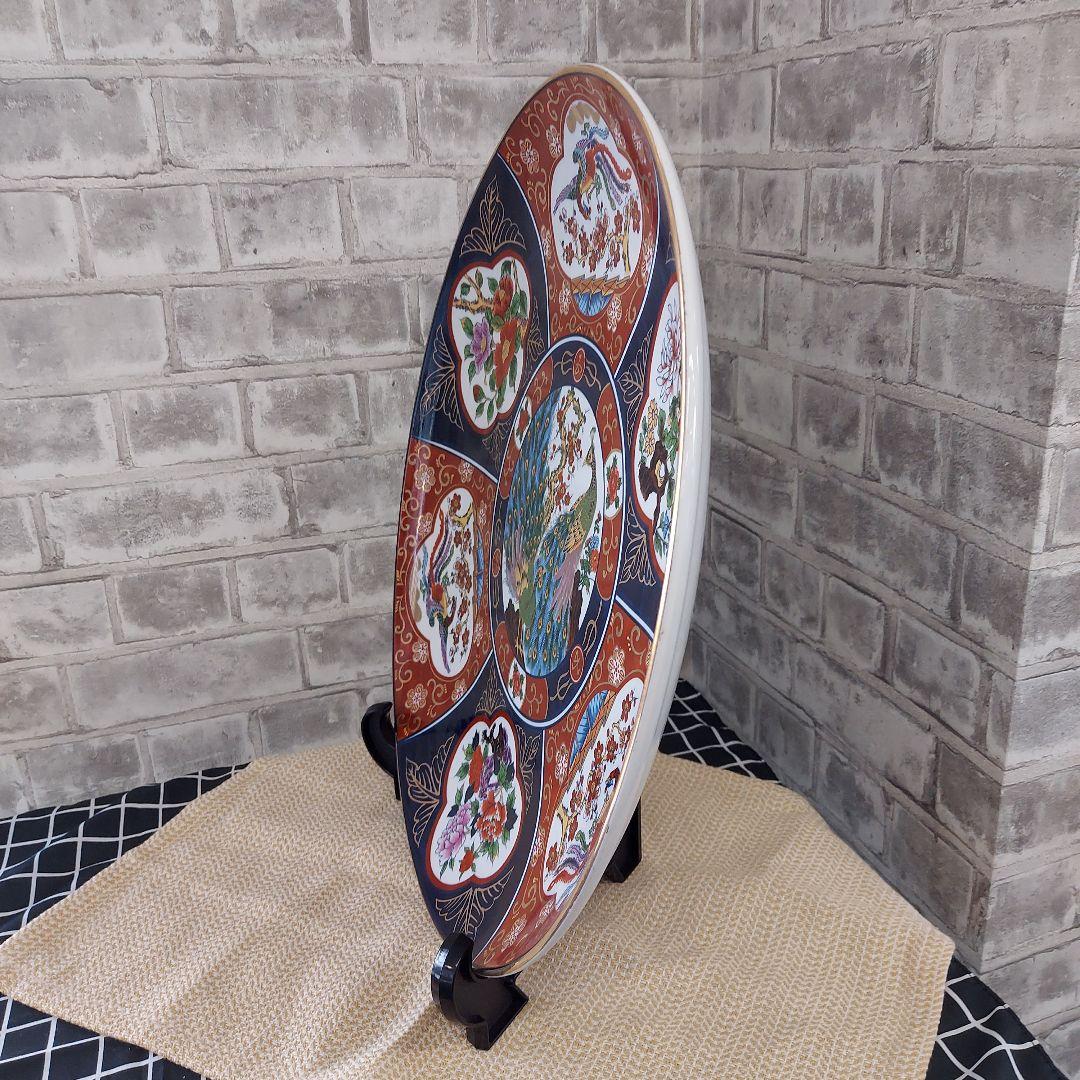 伊万里焼　秀峰作　孔雀デザインの大皿　41cm