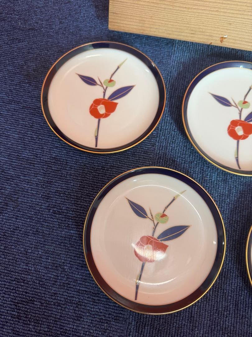 1952 香蘭社　紅椿文　皿　5客　金彩　未使用