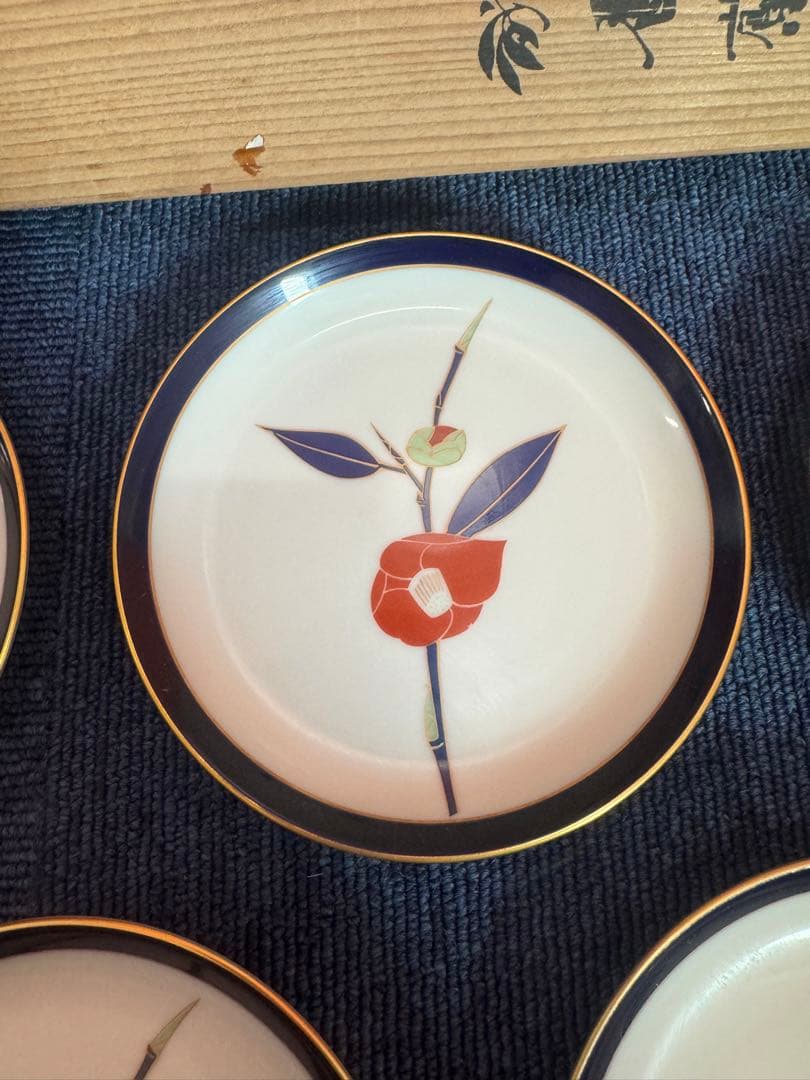 1952 香蘭社　紅椿文　皿　5客　金彩　未使用