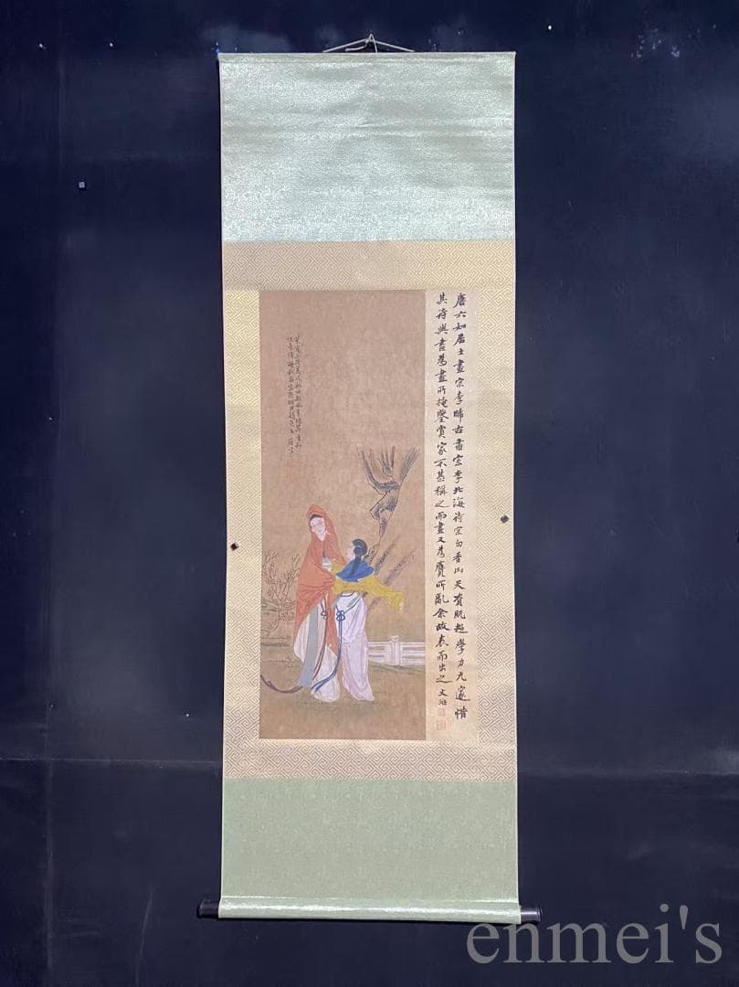 中国古美術『唐寅款 人物画』宣紙 三尺中堂画 掛軸 書画 肉筆 水墨画 書 旧蔵