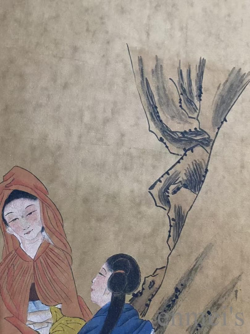 中国古美術『唐寅款 人物画』宣紙 三尺中堂画 掛軸 書画 肉筆 水墨画 書 旧蔵