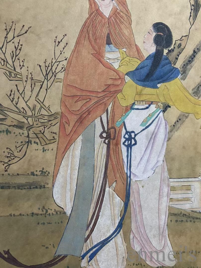 中国古美術『唐寅款 人物画』宣紙 三尺中堂画 掛軸 書画 肉筆 水墨画 書 旧蔵