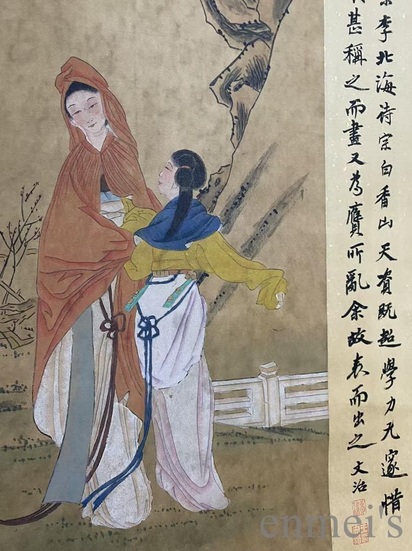 中国古美術『唐寅款 人物画』宣紙 三尺中堂画 掛軸 書画 肉筆 水墨画 書 旧蔵