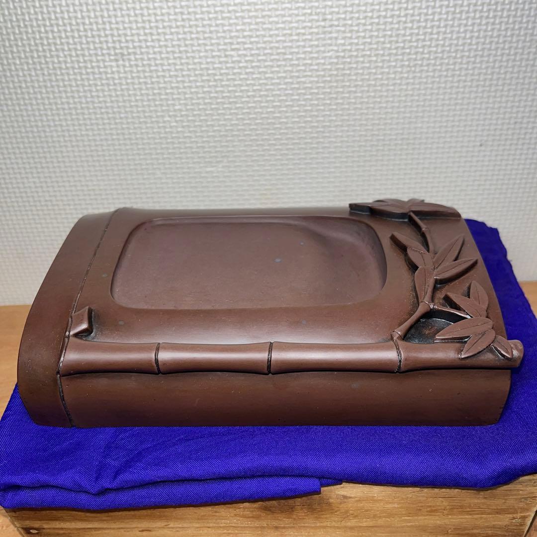 ⭕️赤間硯　希少　特殊　大森玉池軒　超絶技巧　若竹透かし彫り　竹型硯　玉池軒