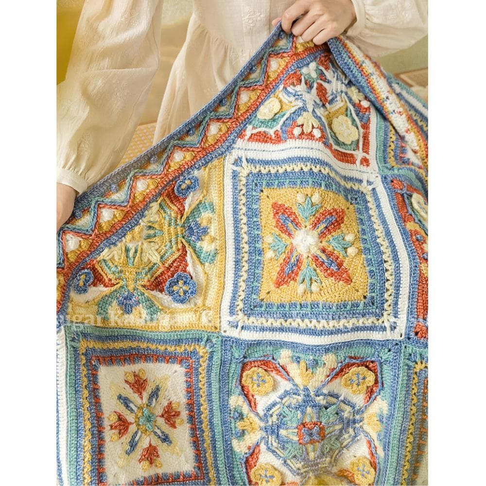 Azerbaijanモチーフ かぎ針 編み マルチカバー ひざかけ こたつカバー
