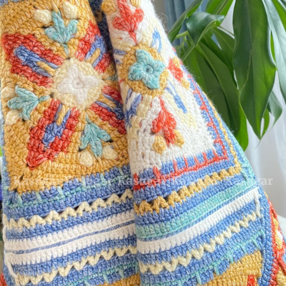 Azerbaijanモチーフ かぎ針 編み マルチカバー ひざかけ こたつカバー