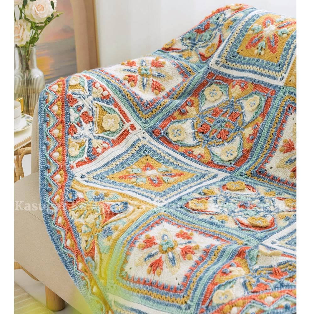 Azerbaijanモチーフ かぎ針 編み マルチカバー ひざかけ こたつカバー