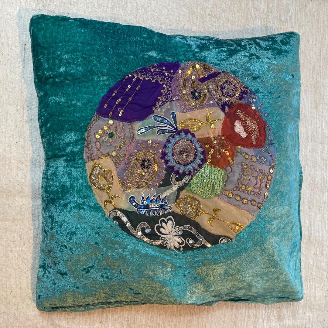 クッションカバー　インド　アジアン風　緑