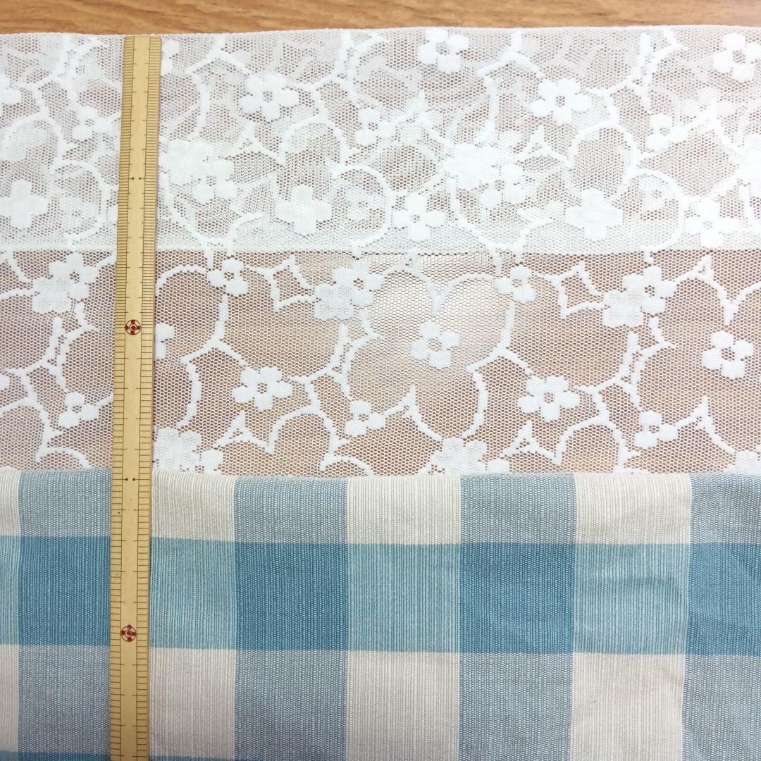 まい様 特注品×3枚♥カフェカーテン 青系 グレージュブルー 花柄コットンレース