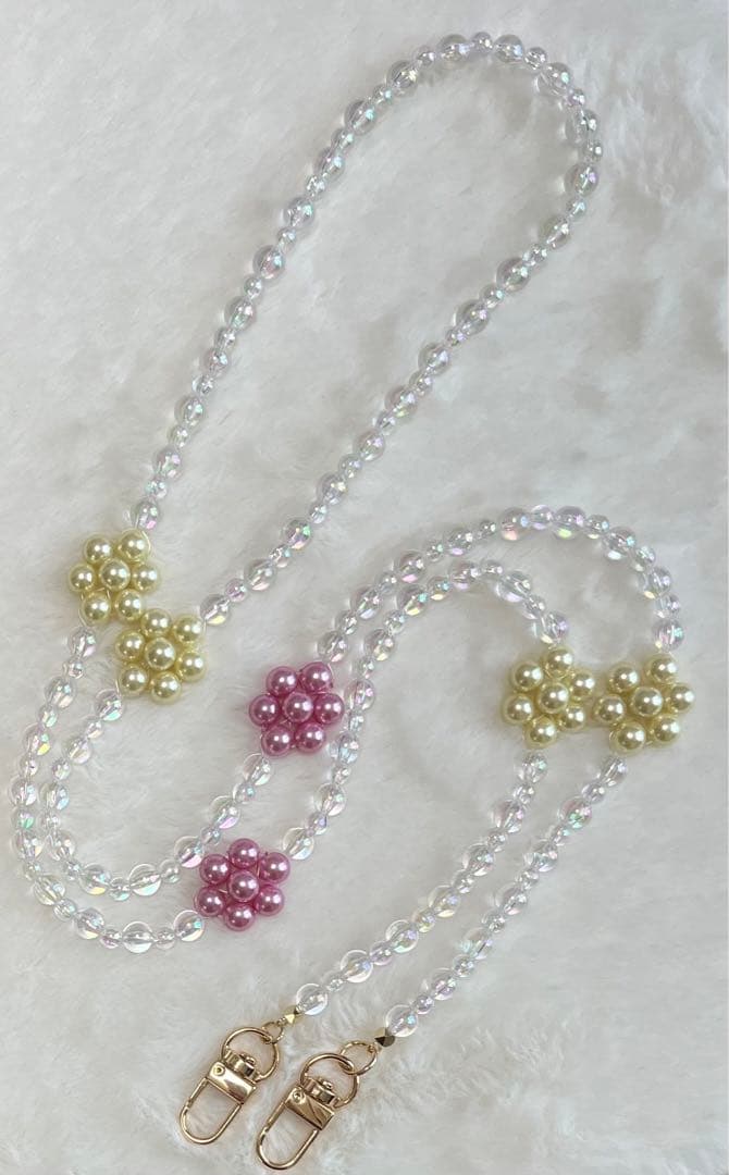 【 42 】スマホショルダー ポシェット ビーズバック 2点セット ハンドメイド