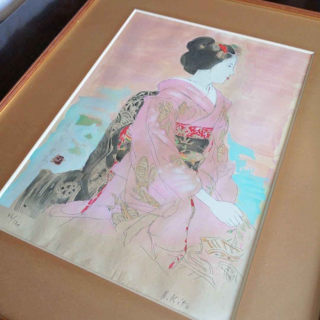 鬼頭鍋三郎 リトグラフ　舞妓六撰春　45cm