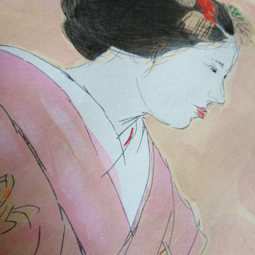 鬼頭鍋三郎 リトグラフ　舞妓六撰春　45cm