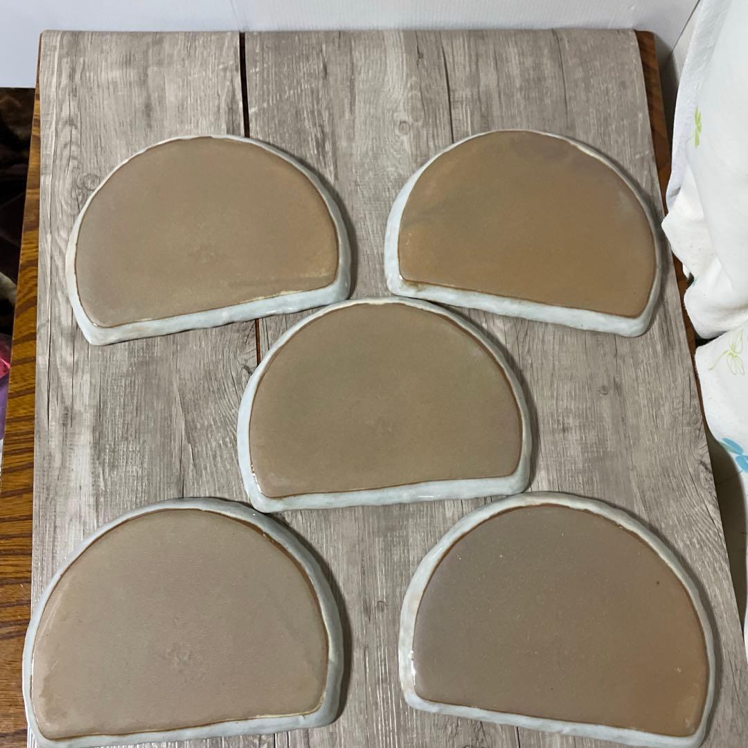 E-1 【極美品】高級 和食器 半月皿 5枚セット 金銀彩 和紙風お正月 銘々皿