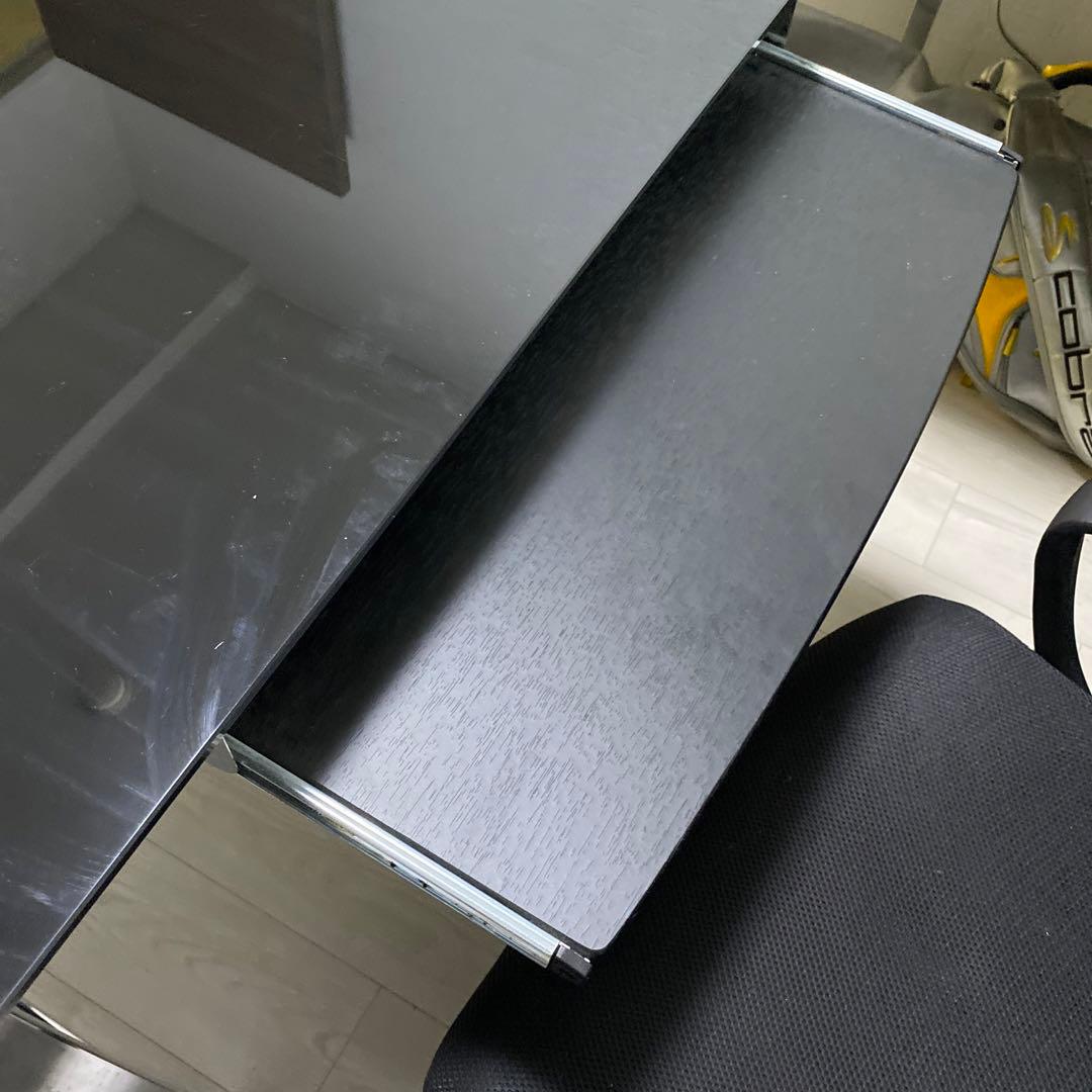 L字型ガラスデスク 黒