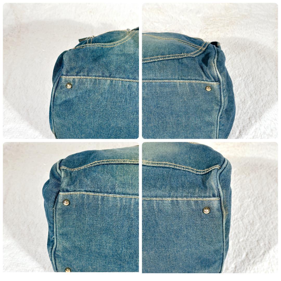 デニム ハンドバッグ ベルト リメイク ジーンズ 豹柄 鍵付 南京錠