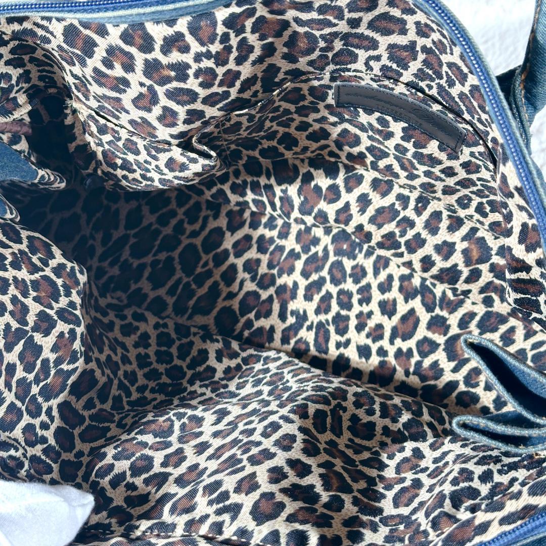 デニム ハンドバッグ ベルト リメイク ジーンズ 豹柄 鍵付 南京錠