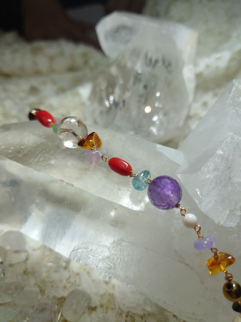 ラリマー、ルチルクォーツ、アンバー、ミラーボールカットアメジストなど