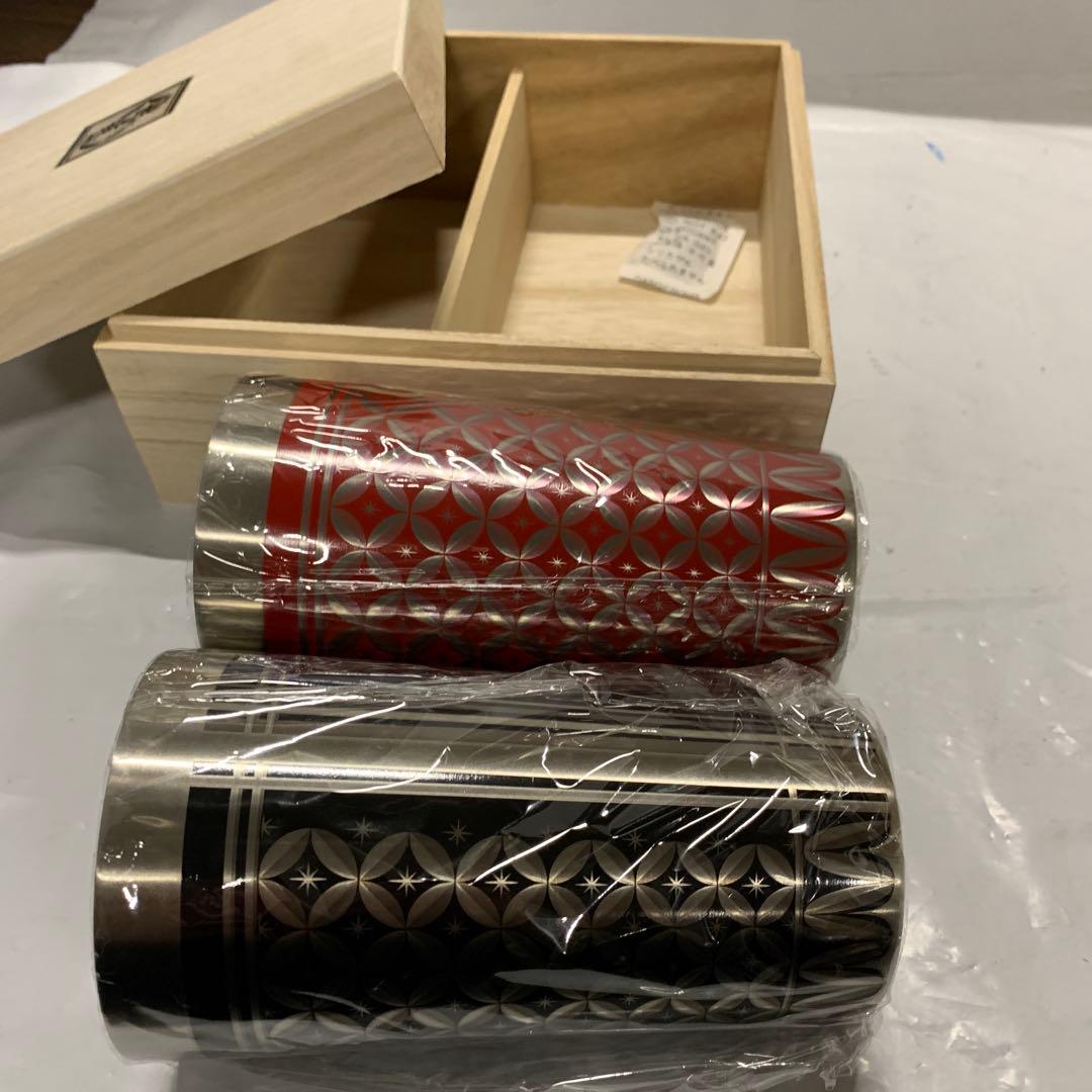 璃庵 水筒 ステンレス製 1対 真空二層カップ 1対 赤黒 木箱入り 350ml