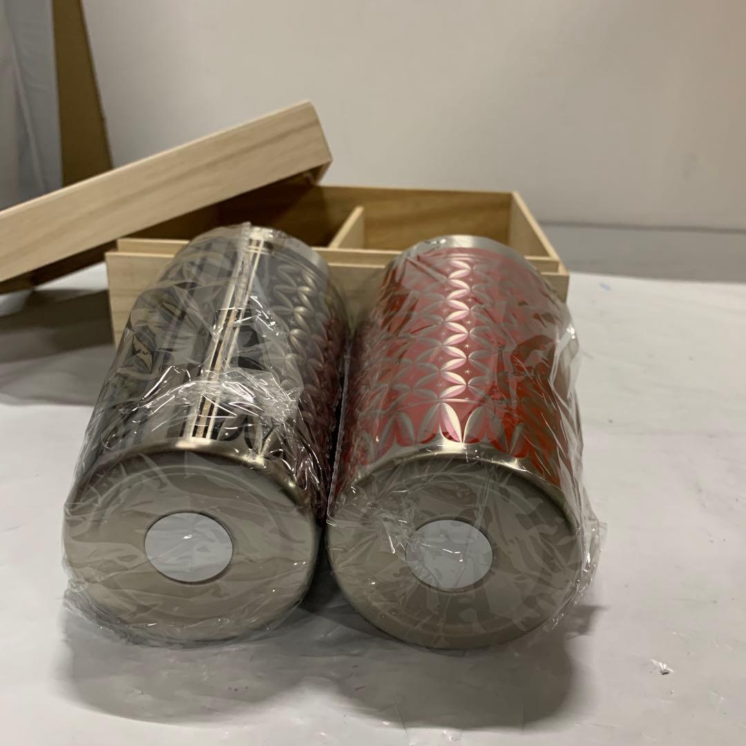 璃庵 水筒 ステンレス製 1対 真空二層カップ 1対 赤黒 木箱入り 350ml