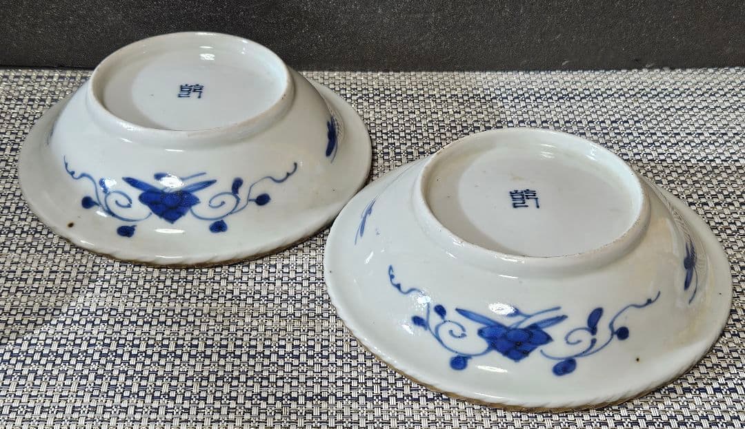 上作品❗】江戸末期　古伊万里　染錦　見込に鹿　花に鳳凰　15.3cm膾皿深皿2客