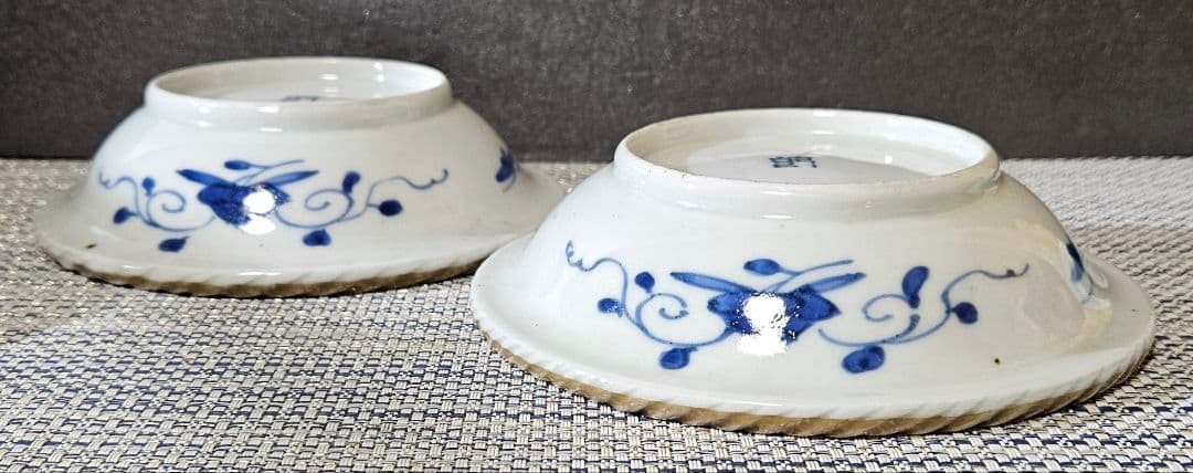 上作品❗】江戸末期　古伊万里　染錦　見込に鹿　花に鳳凰　15.3cm膾皿深皿2客