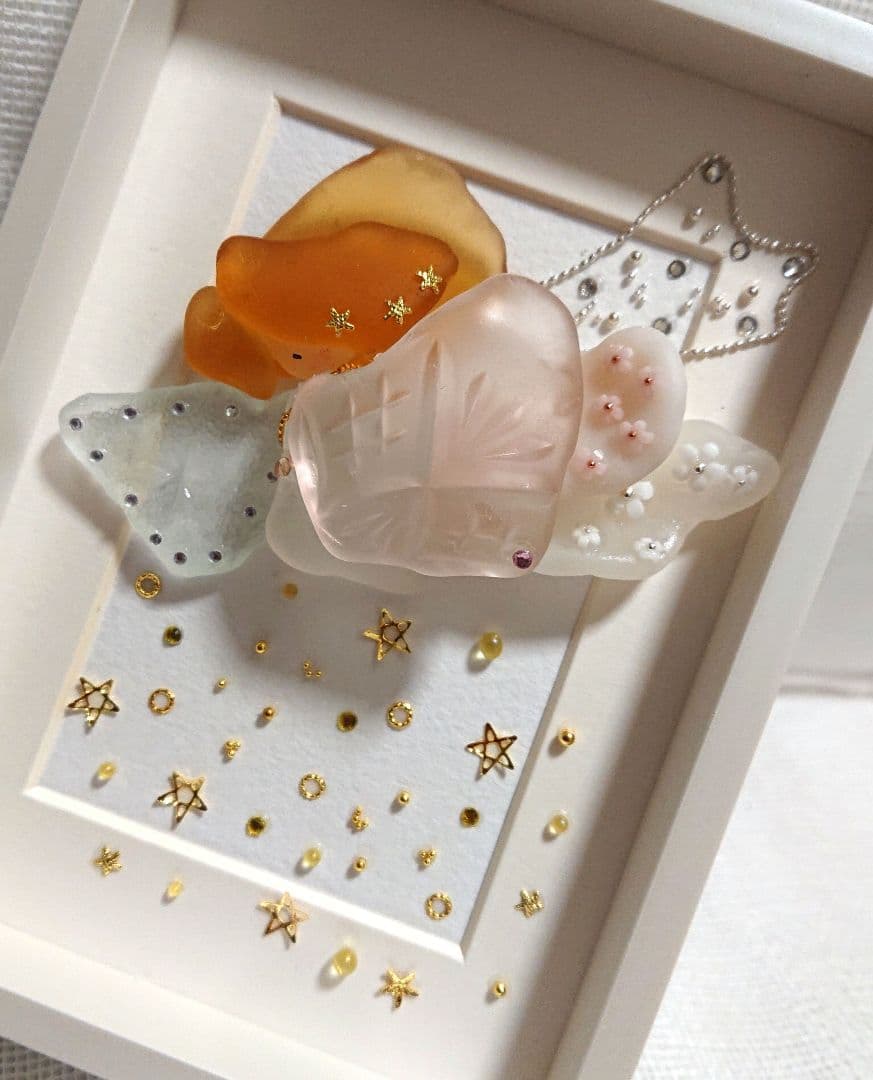 シーグラスアート ミニフレームセット 織姫と彦星