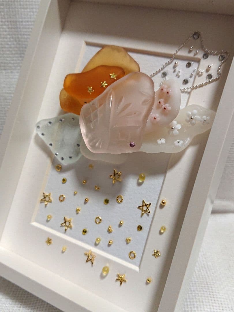 シーグラスアート ミニフレームセット 織姫と彦星