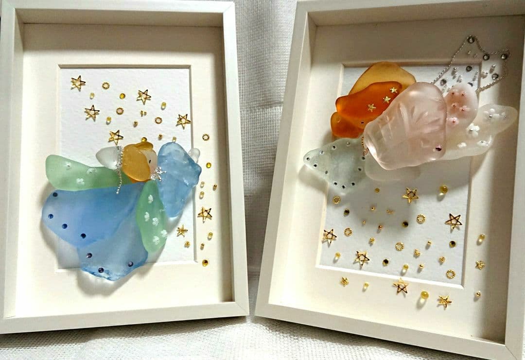 シーグラスアート ミニフレームセット 織姫と彦星