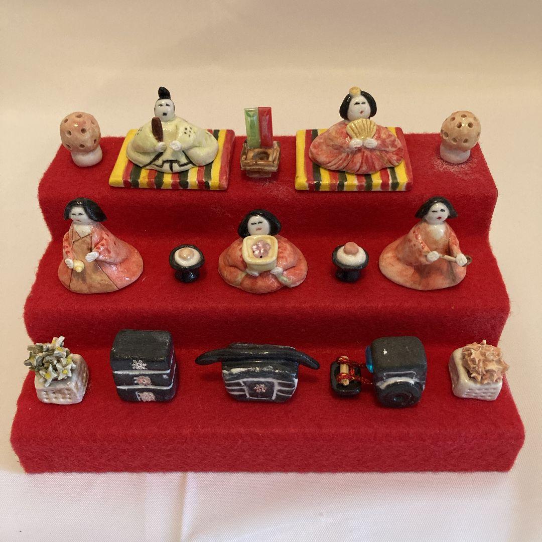 124 陶芸 ひな人形 陶器 三段飾り 雛人形 ひな祭り 手作り ライト付き