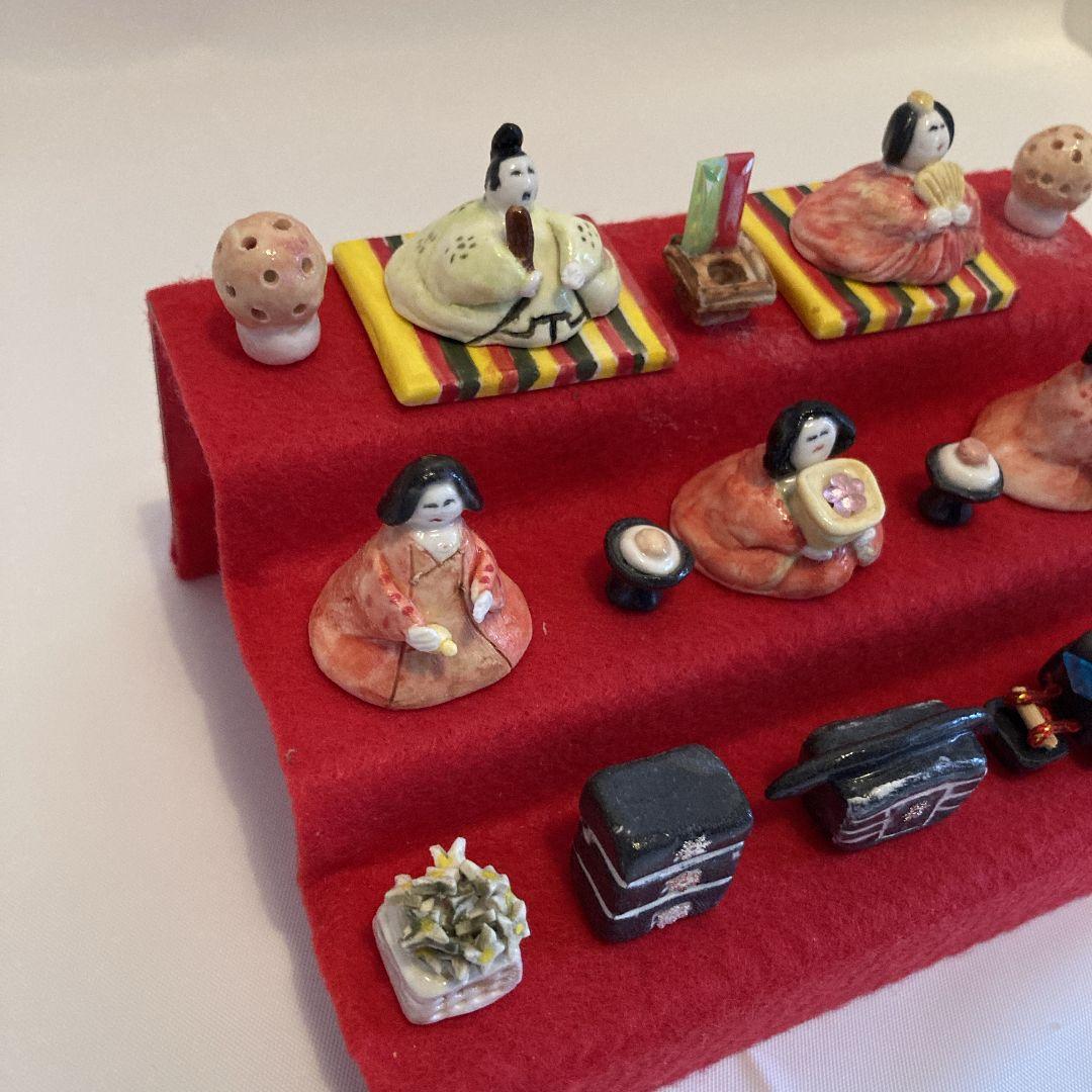 124 陶芸 ひな人形 陶器 三段飾り 雛人形 ひな祭り 手作り ライト付き