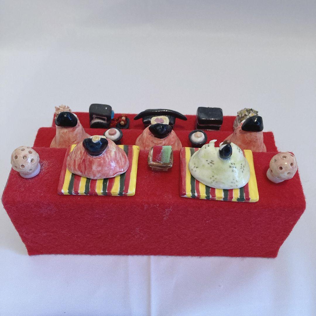 124 陶芸 ひな人形 陶器 三段飾り 雛人形 ひな祭り 手作り ライト付き