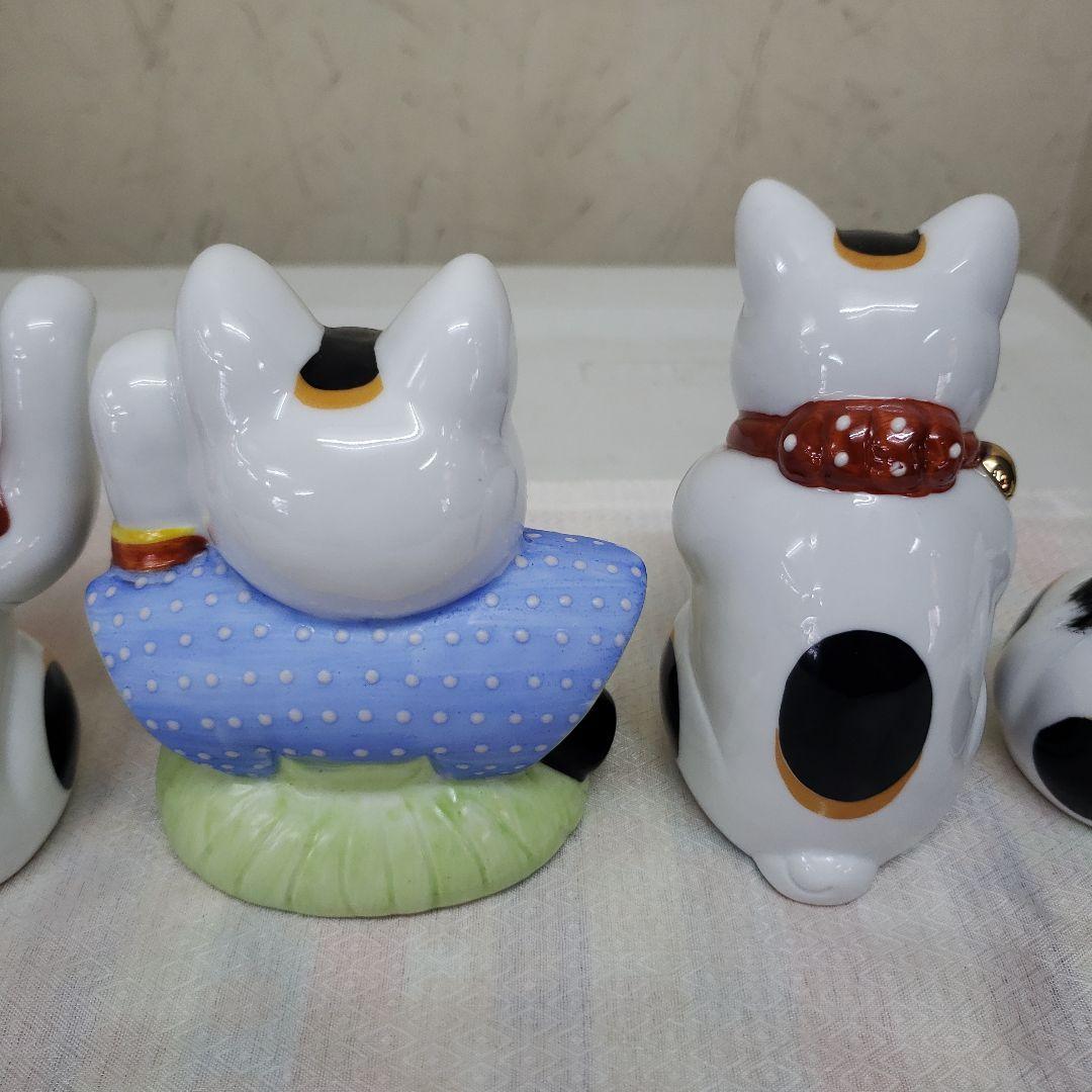 蔵出し　新品招き猫の陶器置物 伝統みけ猫 5体セット　手作り
