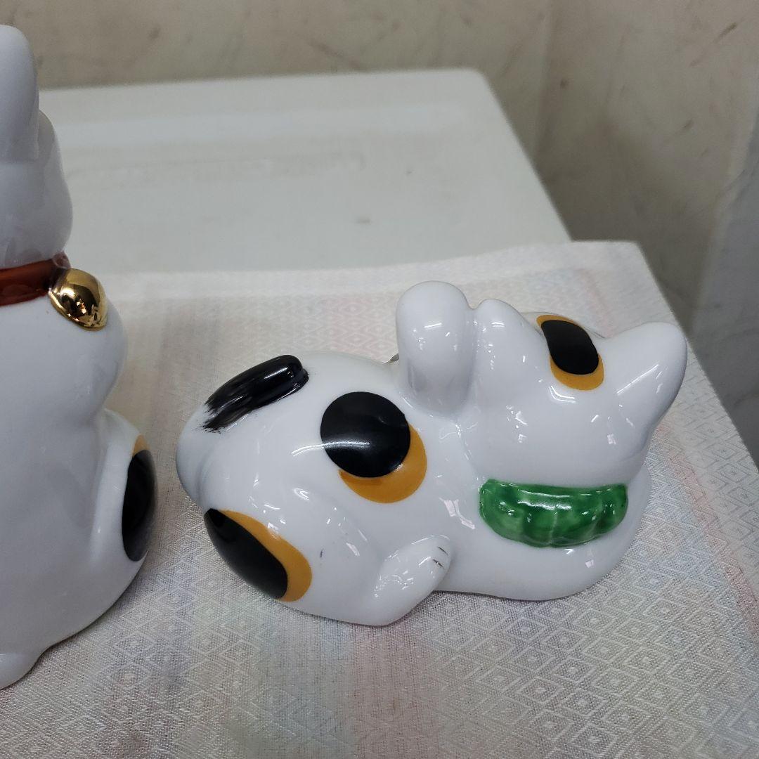 蔵出し　新品招き猫の陶器置物 伝統みけ猫 5体セット　手作り