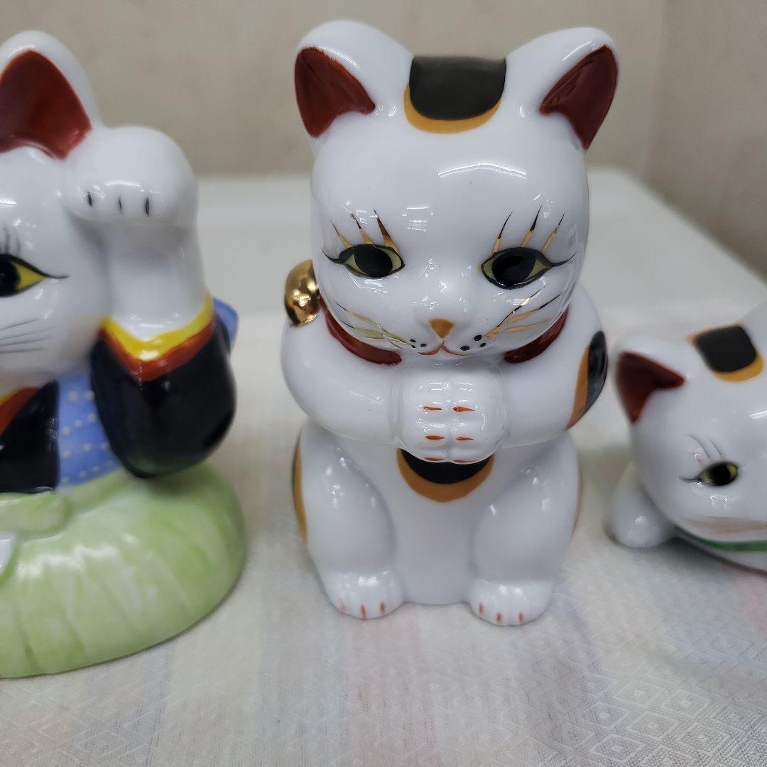 蔵出し　新品招き猫の陶器置物 伝統みけ猫 5体セット　手作り