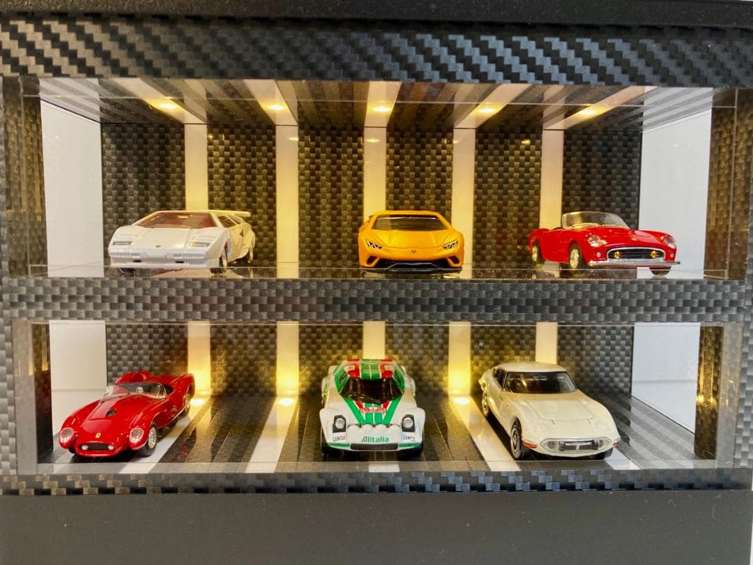 1/64展示10台可能・2種のカーボン・2層式ディスプレーBOX /ネオジオラマ