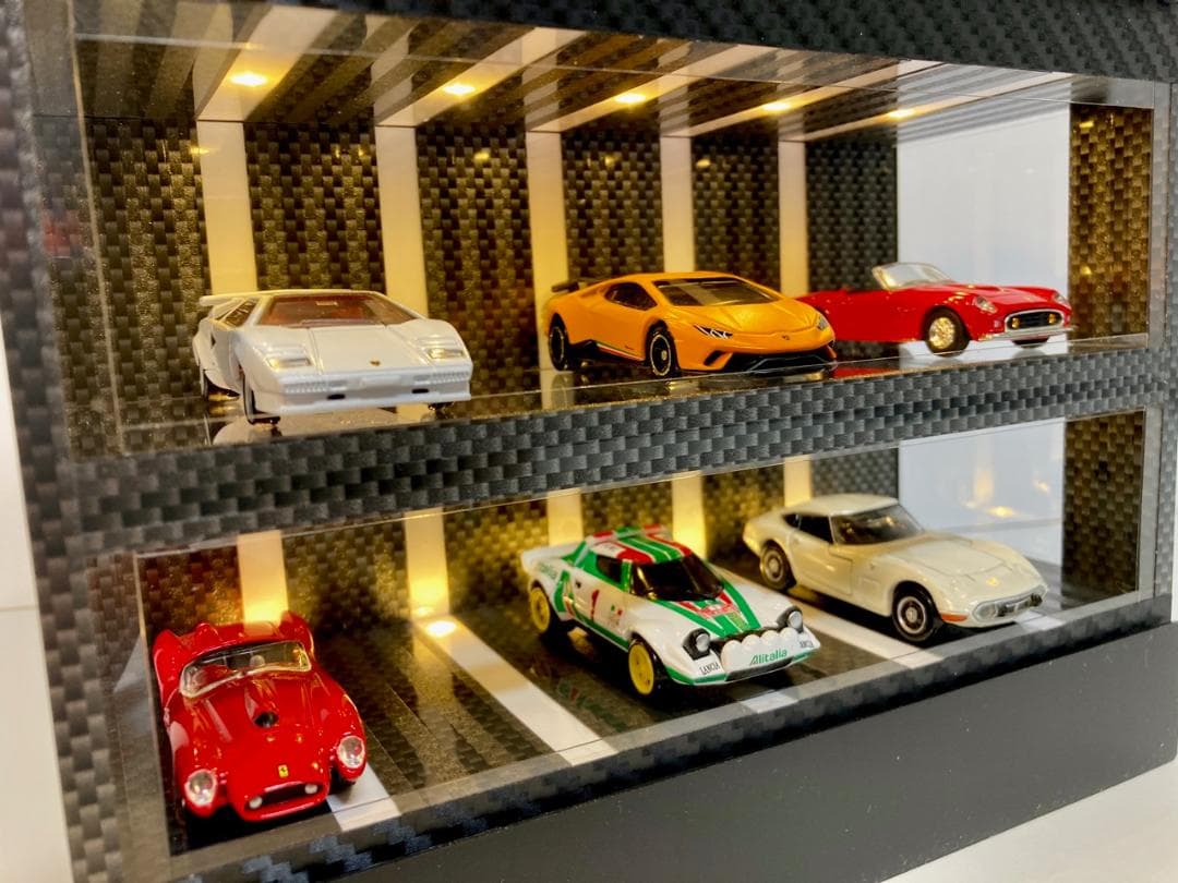 1/64展示10台可能・2種のカーボン・2層式ディスプレーBOX /ネオジオラマ