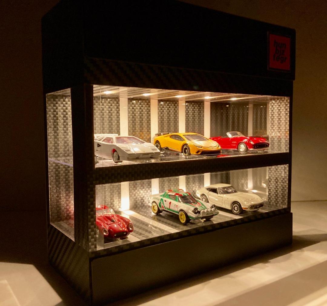 1/64展示10台可能・2種のカーボン・2層式ディスプレーBOX /ネオジオラマ