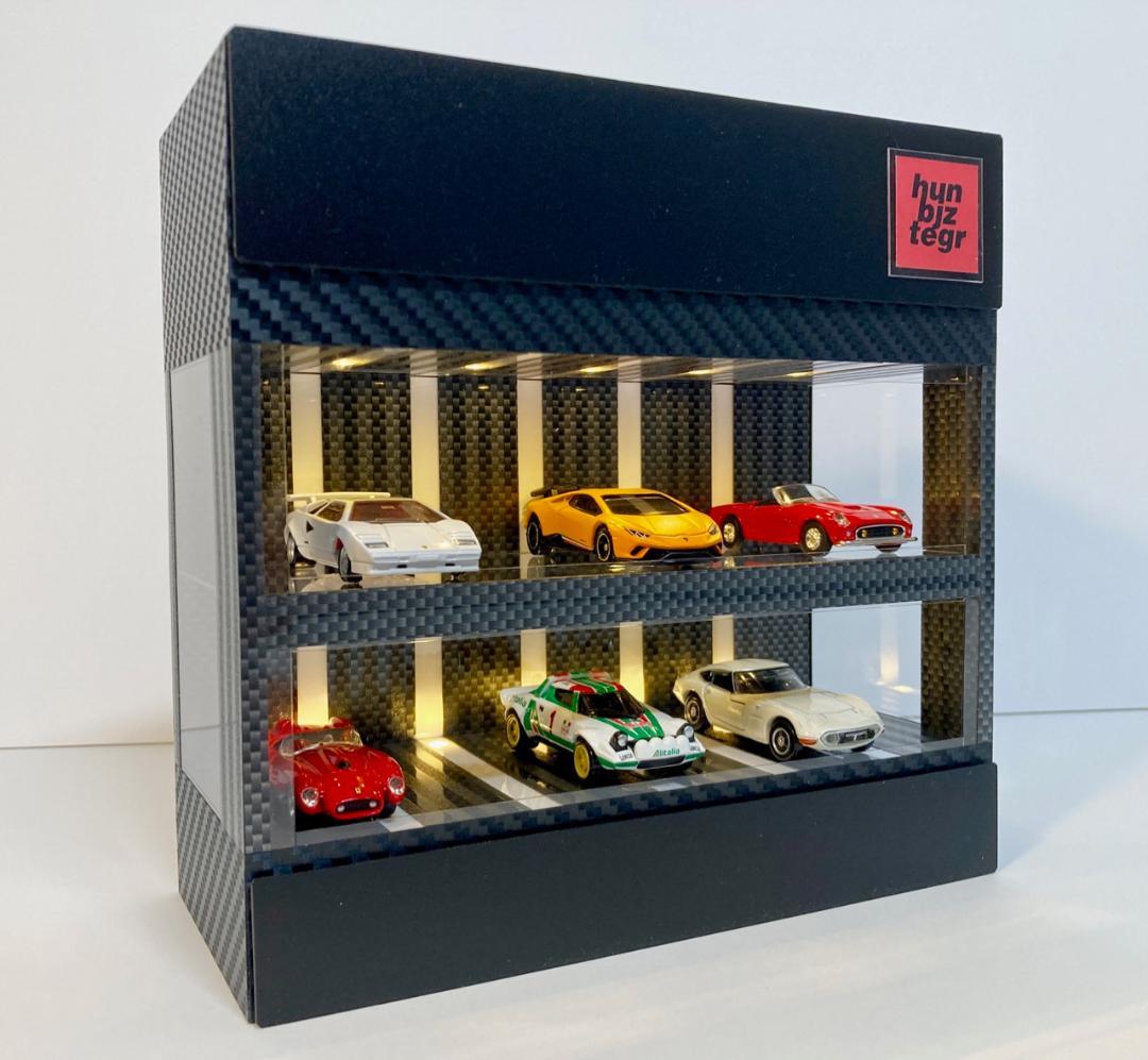 1/64展示10台可能・2種のカーボン・2層式ディスプレーBOX /ネオジオラマ