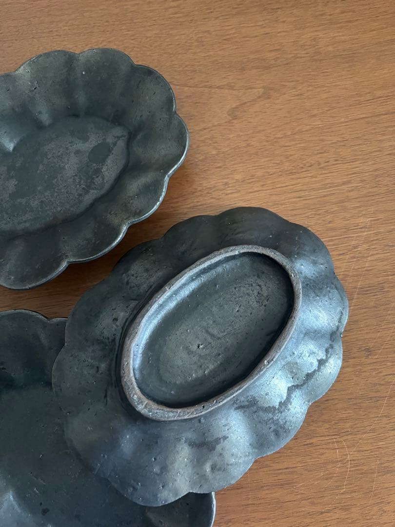 加藤祥孝　鉄釉　楕円輪花皿　３枚セット