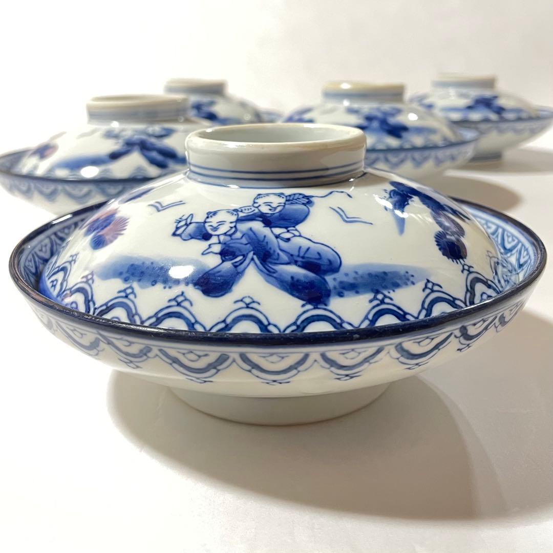 伊万里鍋島焼　唐子柄　蓋つき煮物椀 5客セット