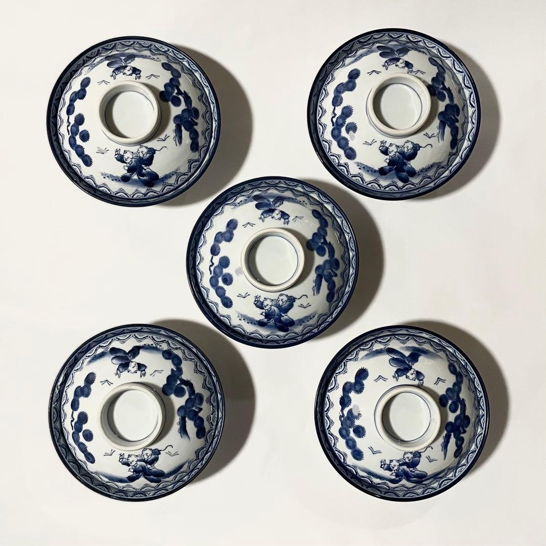 伊万里鍋島焼　唐子柄　蓋つき煮物椀 5客セット